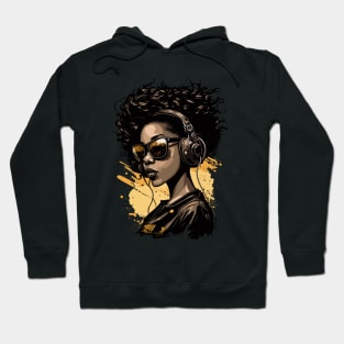 African American girl wearing sunglasses and headphones,hip-hop style Hoodie